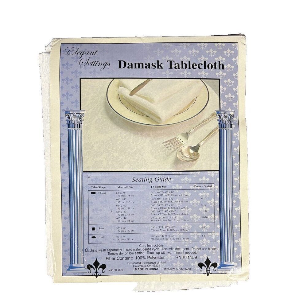 Brand New Elegant Settings Damask Tablecloth White Floral Oblong 52" x 70" - Picture 1 of 5